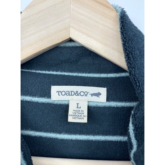 Toad & Co. Fleece Striped Mock Neck Pullover Sweater Top Pocket Green Large - Picture 3 of 5